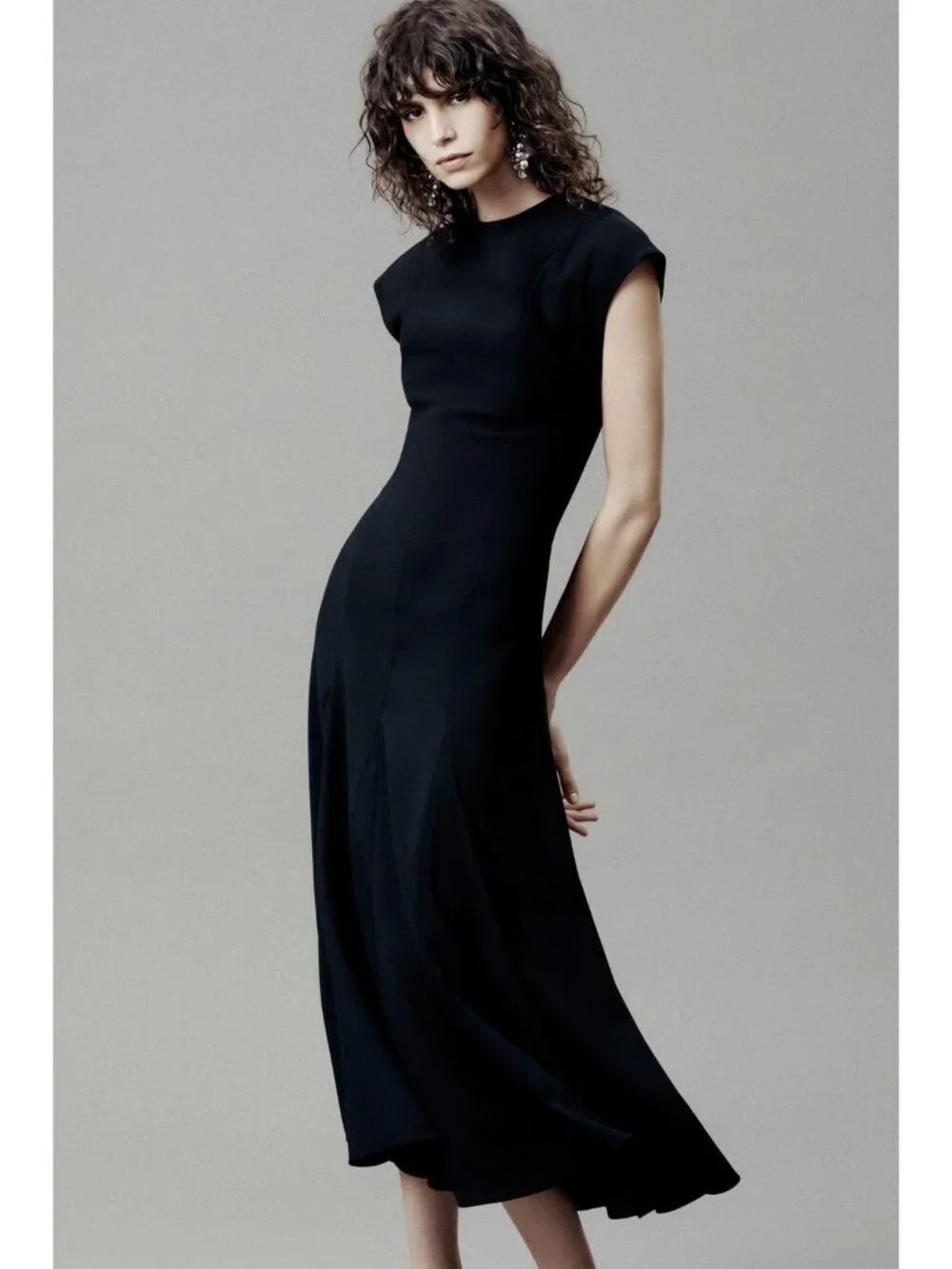 Zara Womens Maxi Dress Small Black Cap Sleeve Lined Casual Cocktail 8677/198 NWT